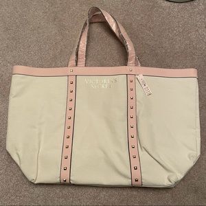 Victorias Secret- Pink & White Studded Canvas Tote